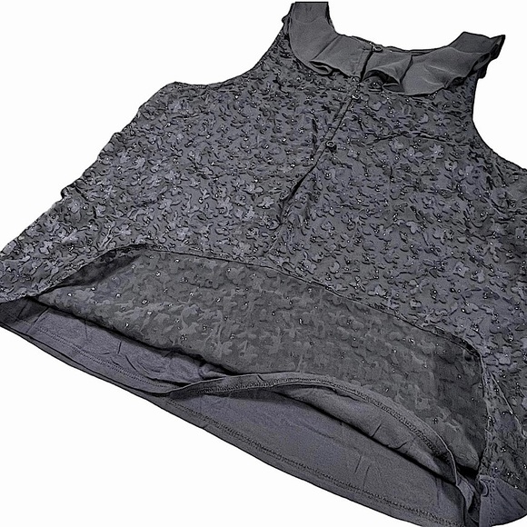 LC Lauren Conrad size small sleeveless top ruffle collar sheer sparkle front EUC - Picture 10 of 16